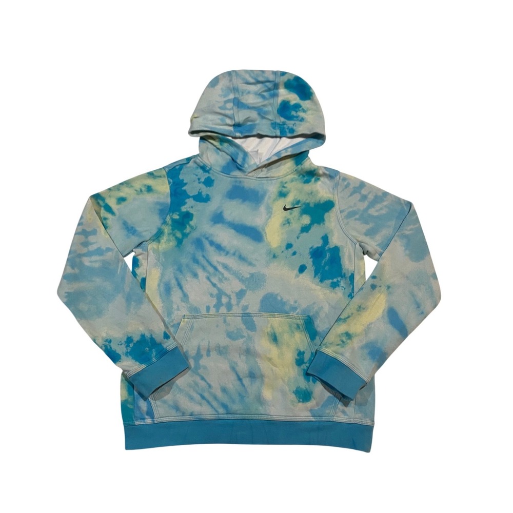 Nike Sportswear Club Fleece Tie Dye Hoodie Blue Yellow DV0057-474 Womens Large